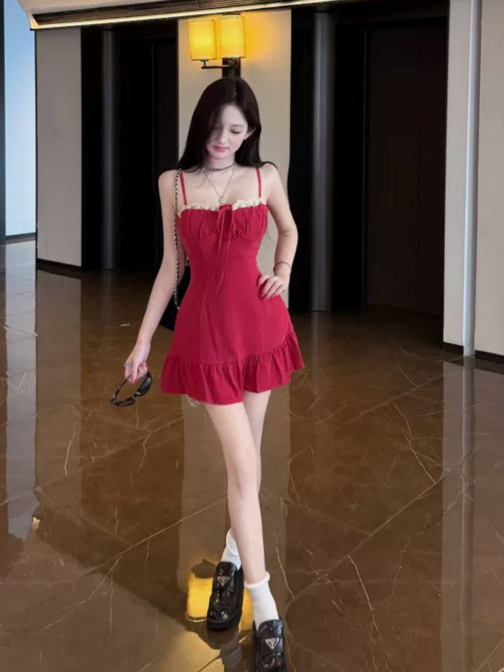 【dress】レースドッキングミニキャミワンピース Q8640