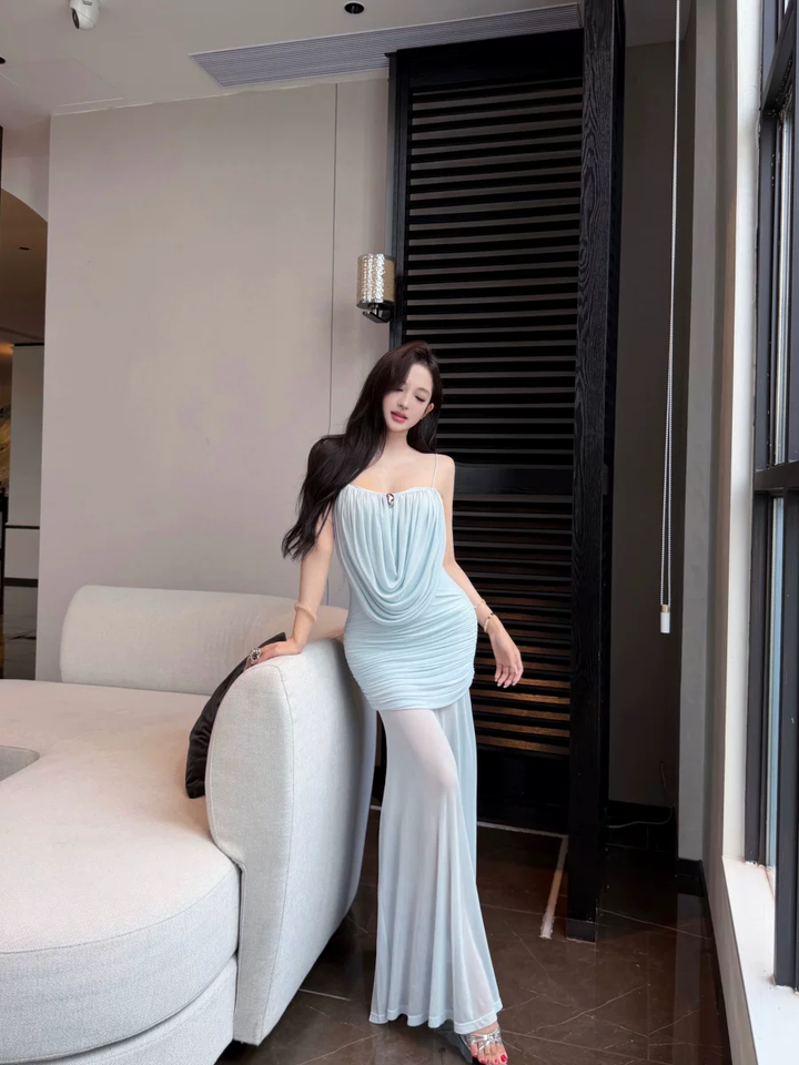【dress】チュールドッキングロングキャミワンピース Q8567
