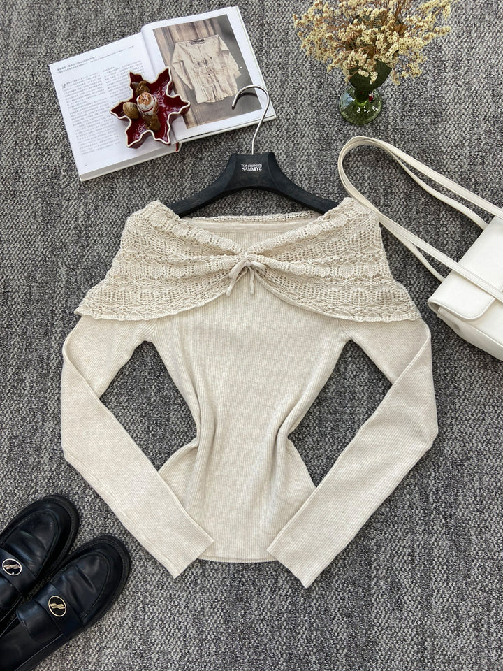 【tops】フェイクレイヤードニットトップス Q8937