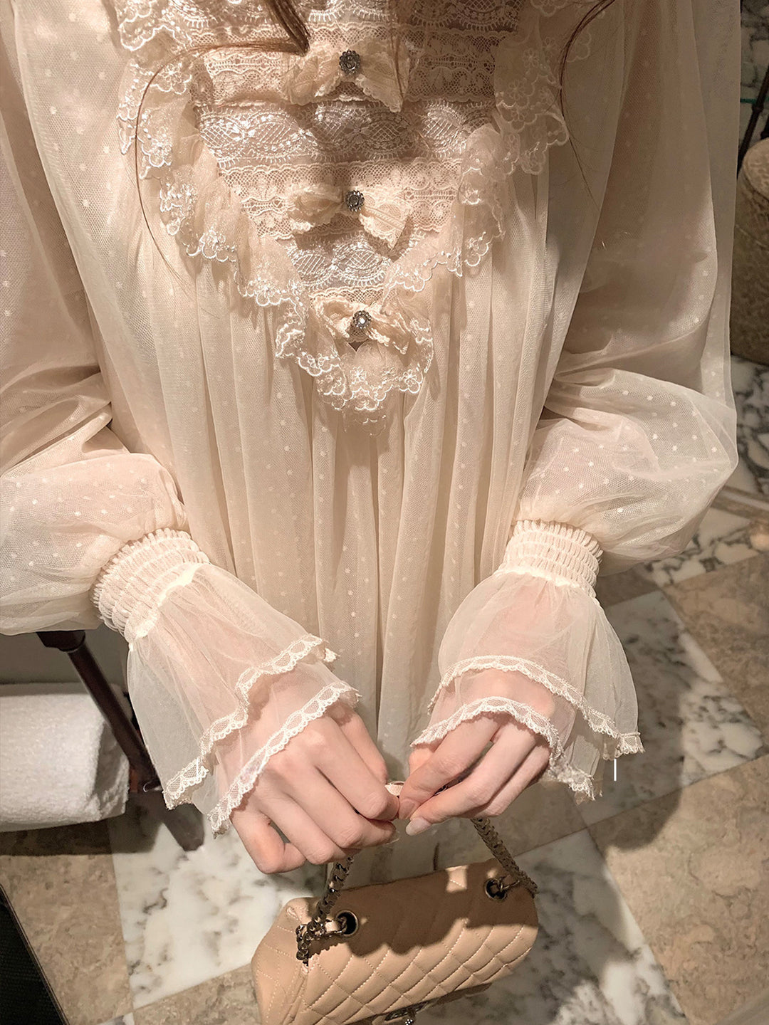 【dress】ギャザーフリルレースドッキングミニワンピース Q9229