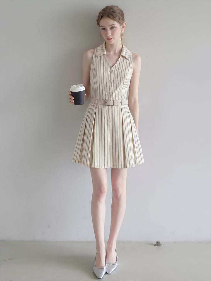 【dress】ノースリーブストライプ柄シャツワンピース Q8829