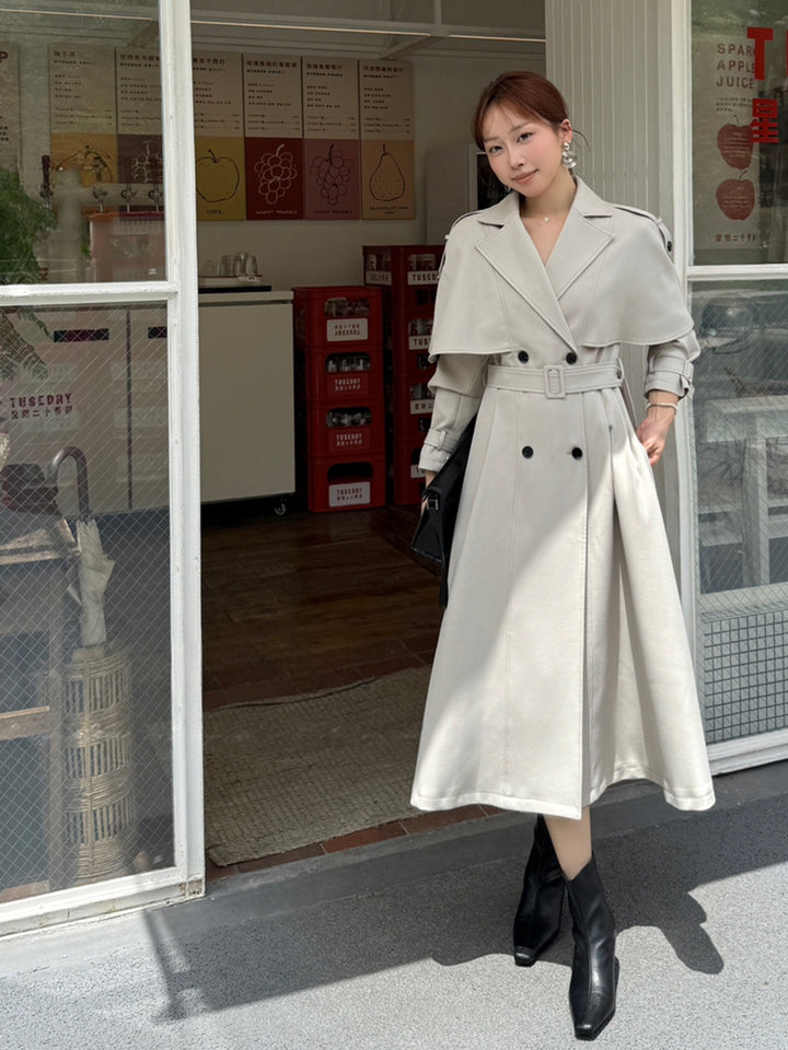 【outer】2色展開ベルト付きロングコート Q8978