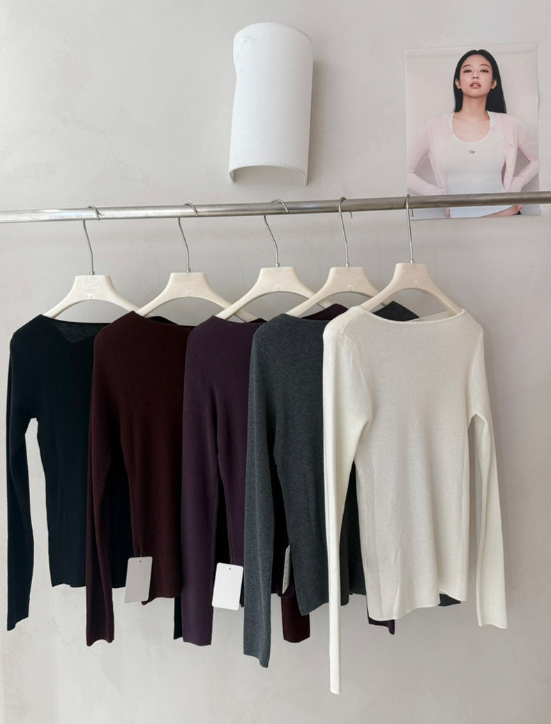 【tops】リボンネックニットトップス Q9077