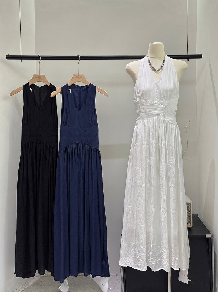 【dress】ノースリーブAラインロングワンピース Q8673