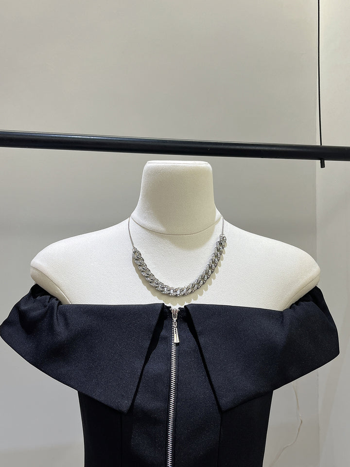 【set】オフショルダートップス×チュールミニスカートセット Q8676