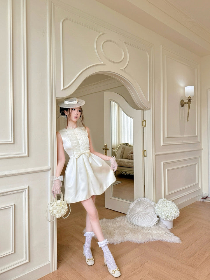 【dress】ノースリーブレースギャザーフリルワンピース Q8700