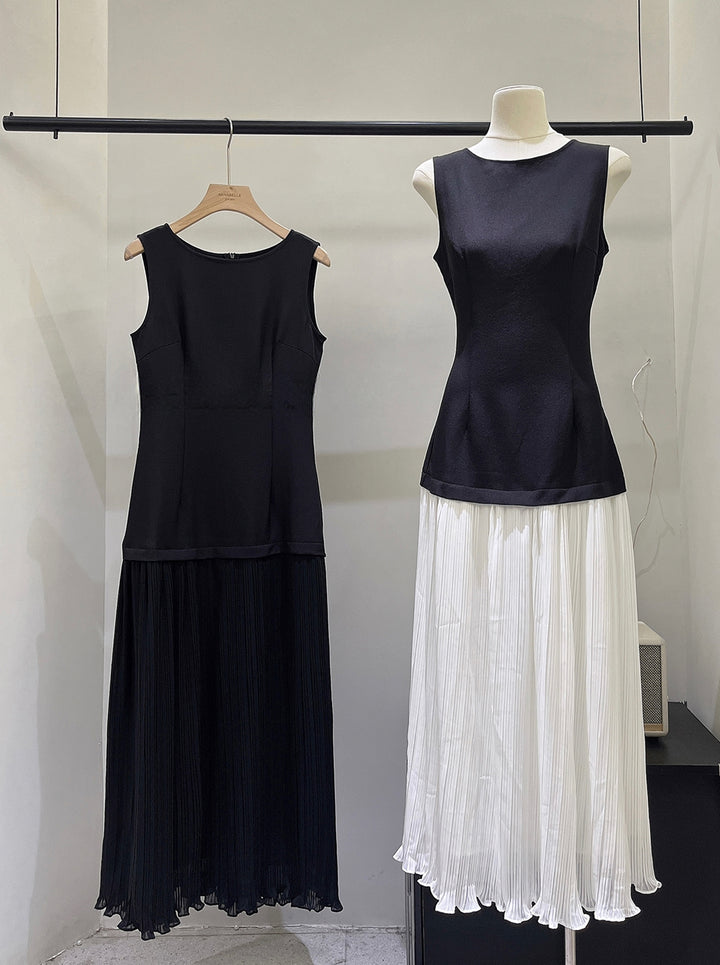 【dress】ノースリーブフェイクレイヤードワンピース Q8697