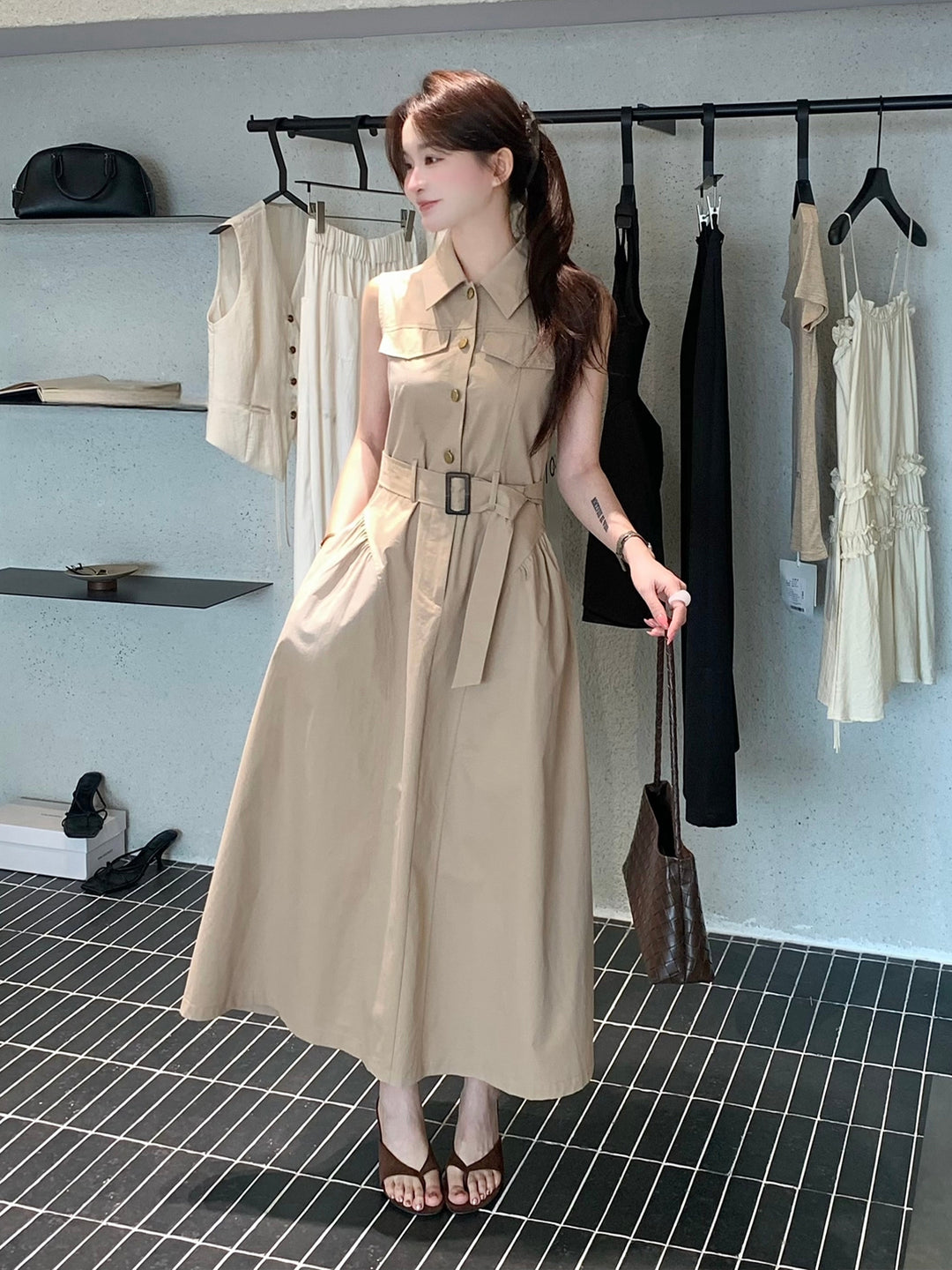 【dress】ノースリーブAラインワンピース Q8655