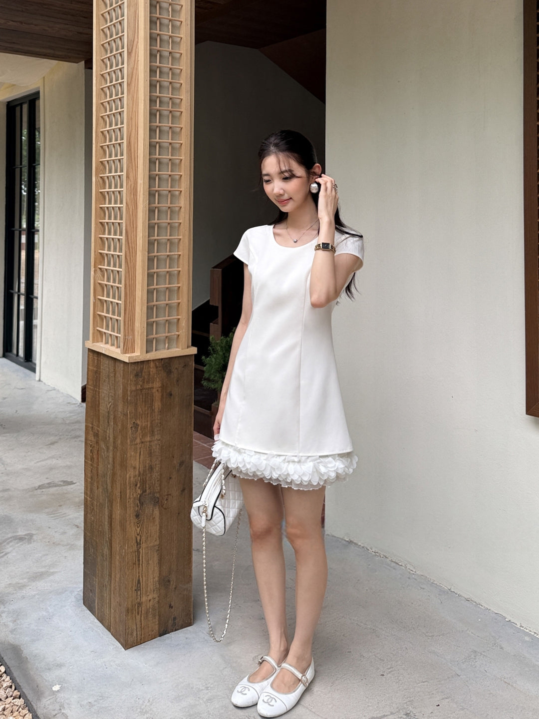【dress】バックオーポンギャザーフリルミニワンピース Q8665