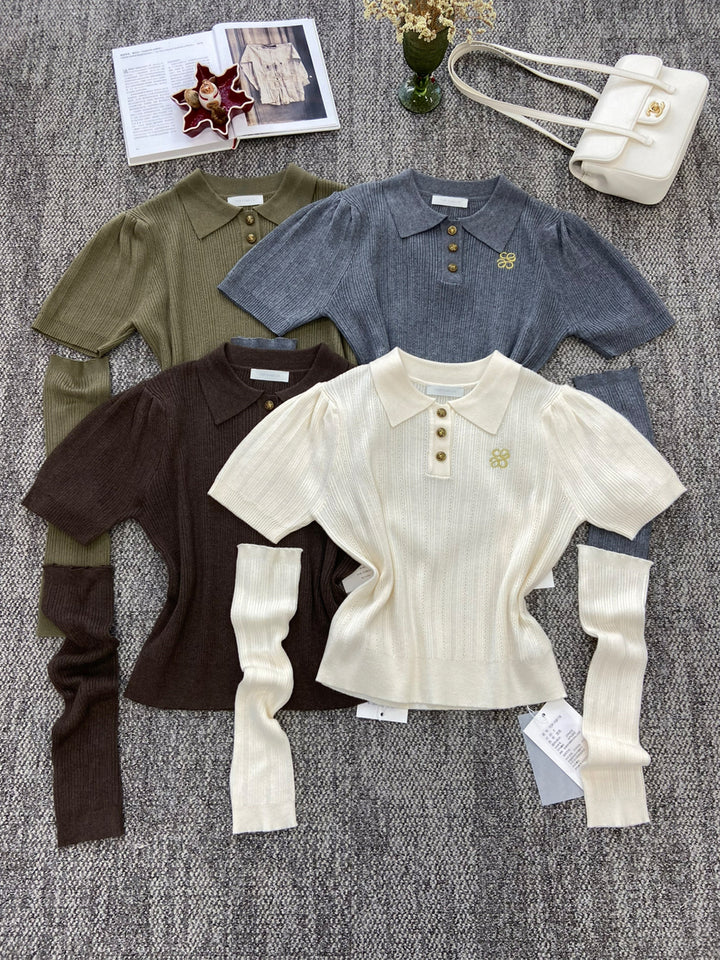 【tops】アームカバー付きニットポロシャツ Q8949
