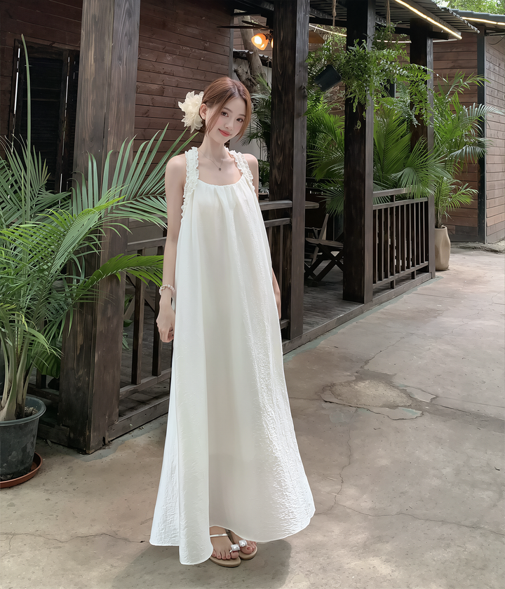 【dress】ノースリーブＴストラップバックロングワンピース Q8593
