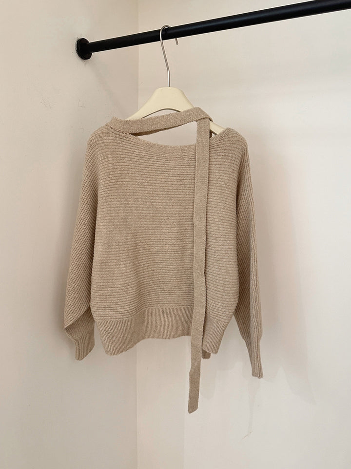 【tops】スカーフ付きニットトップス Q9241