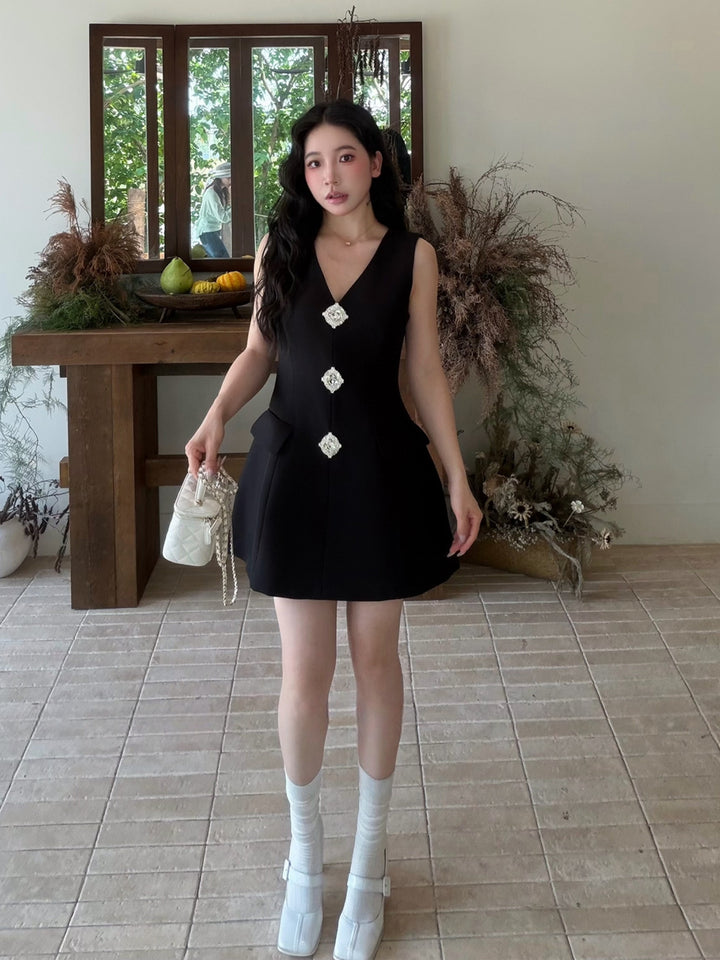 【dress】ラインストーン付きベストワンピース Q9087