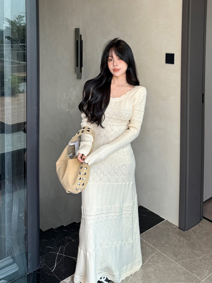 【dress】ロングアイレットニットワンピース Q9189