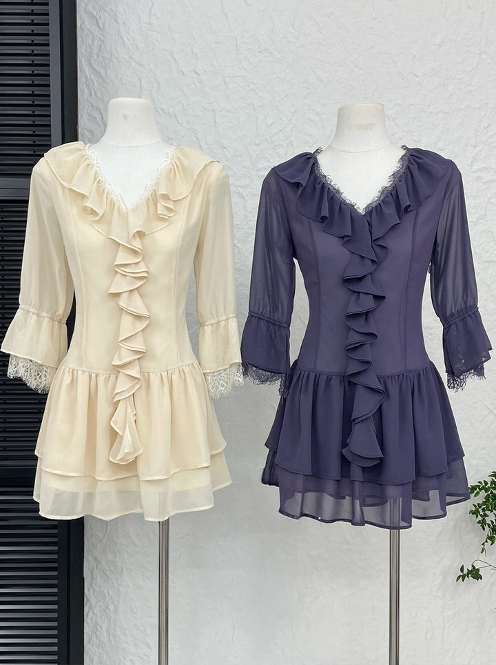 【dress】ギャザーフリルミニワンピース Q9008