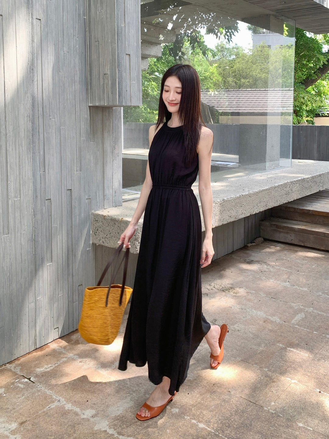 【dress】ノースリーブバックリボンロングワンピース Q8650