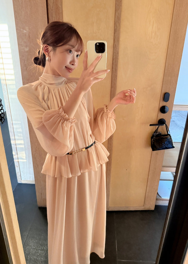 【dress】ベルト付きバックリボンロングワンピース Q8984