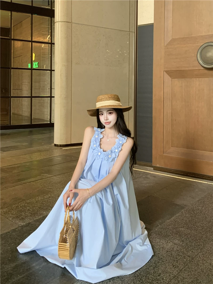 【dress】立体感フラワーロングキャミワンピース Q8570