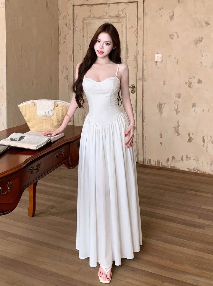 【dress】胸パット付きロングキャミワンピース Q8574