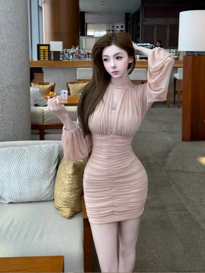 【dress】チュールドッキングギャザーワンピース Q9325