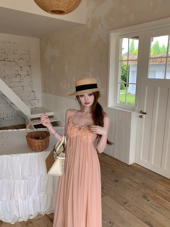 【dress】立体感バラロングキャミワンピース Q8559