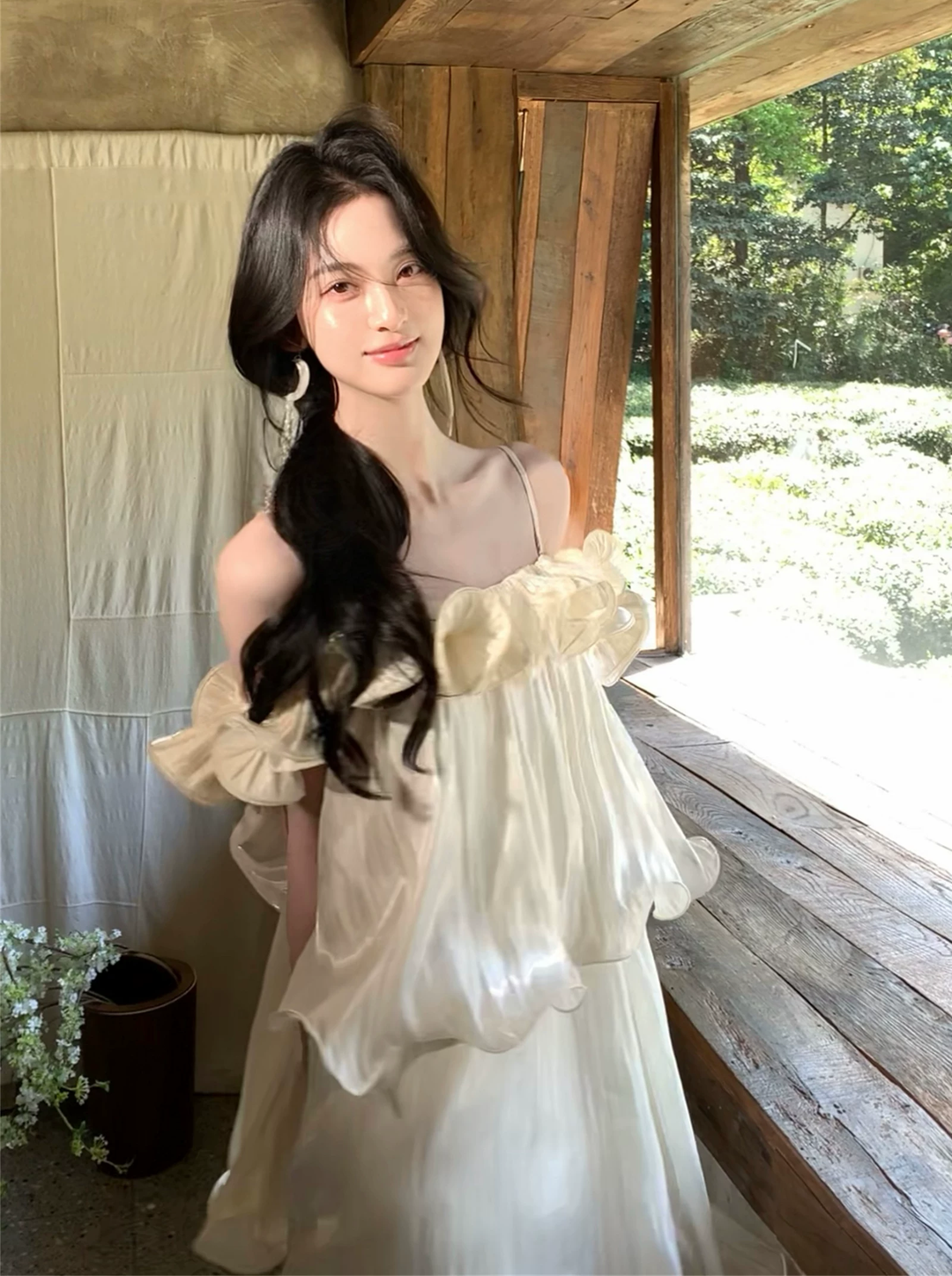 【dress】ギャザーフリルロングキャミワンピース Q8553