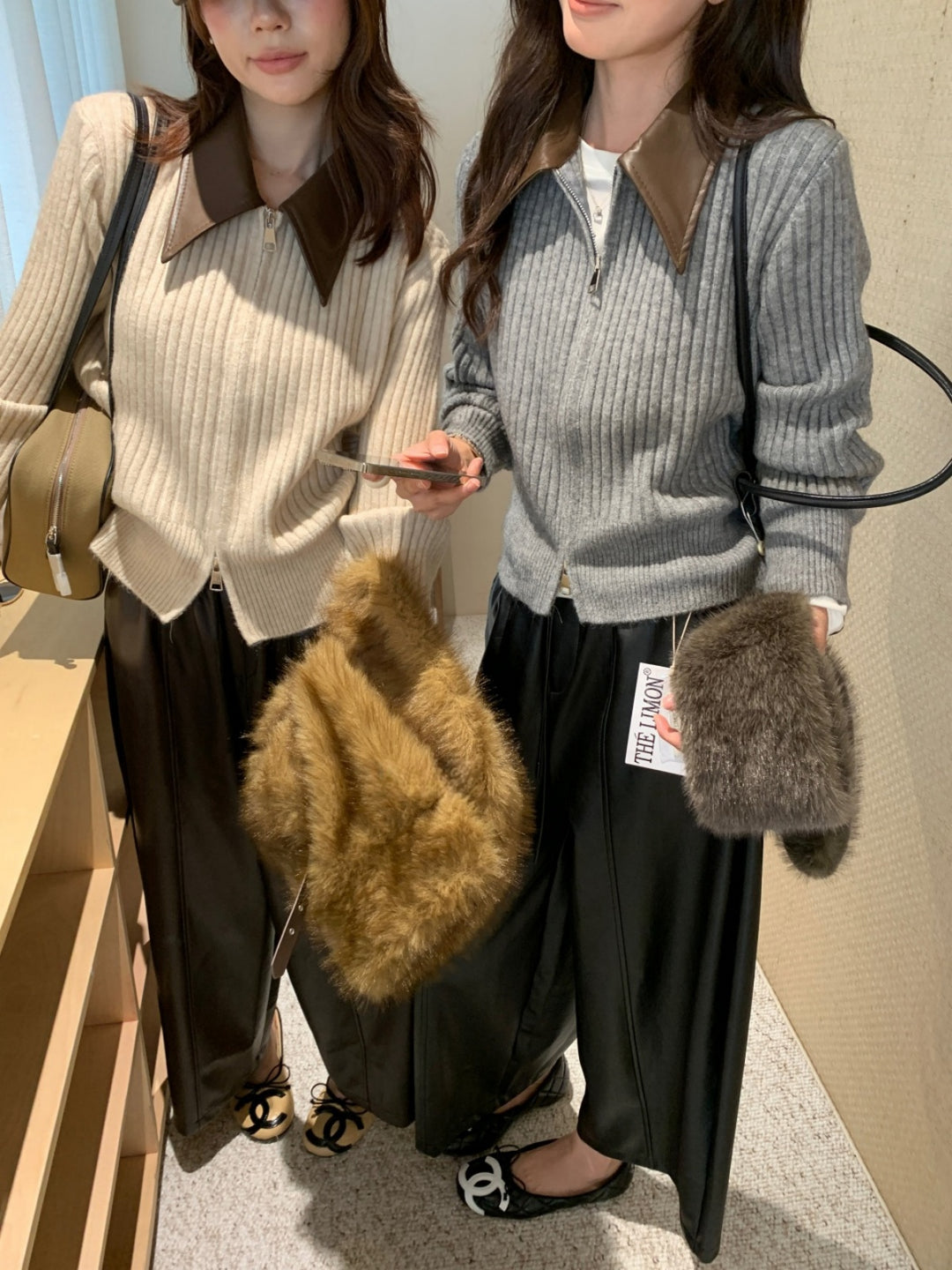 【outer】PUネックドッキングニットカーディガン Q9267