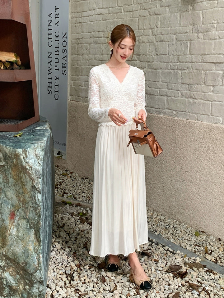 【dress】レースドッキングロングワンピース Q9109
