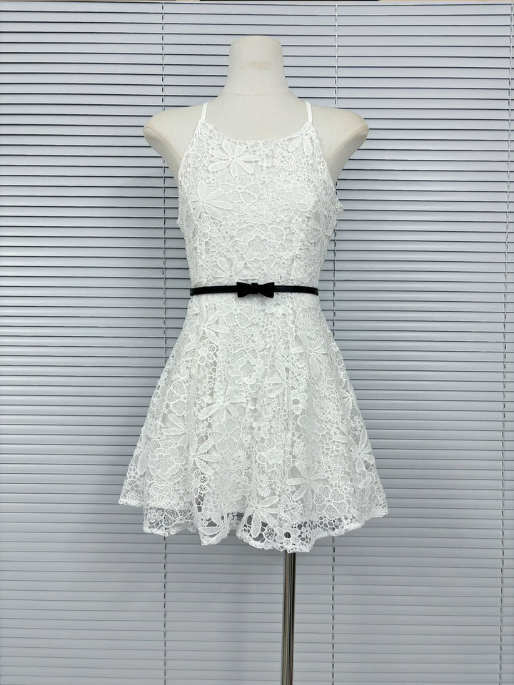 【dress】ベルト付きノースリーブレースワンピース Q8755