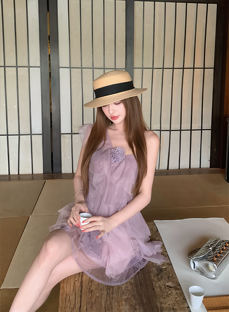 【dress】ワンショルダーチュールティアードワンピース Q8603