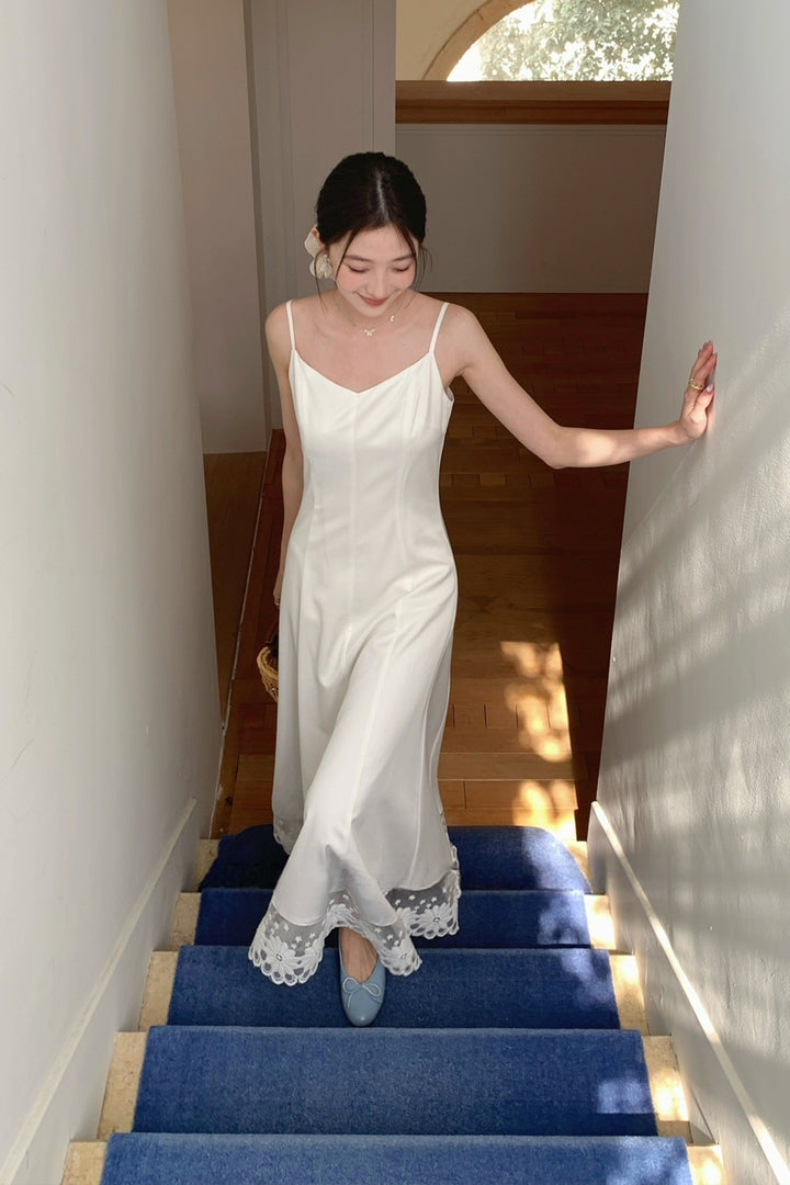 【dress】レースドッキングロングキャミワンピース Q8680
