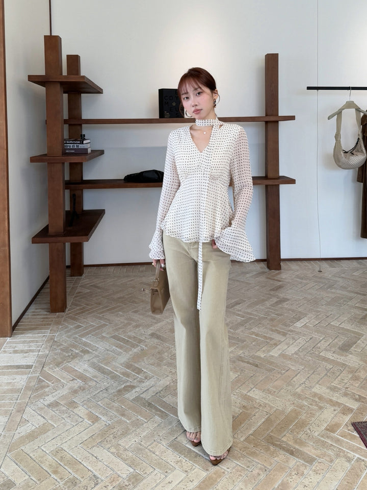 【tops】スカーフ付きvネックトップス Q9048