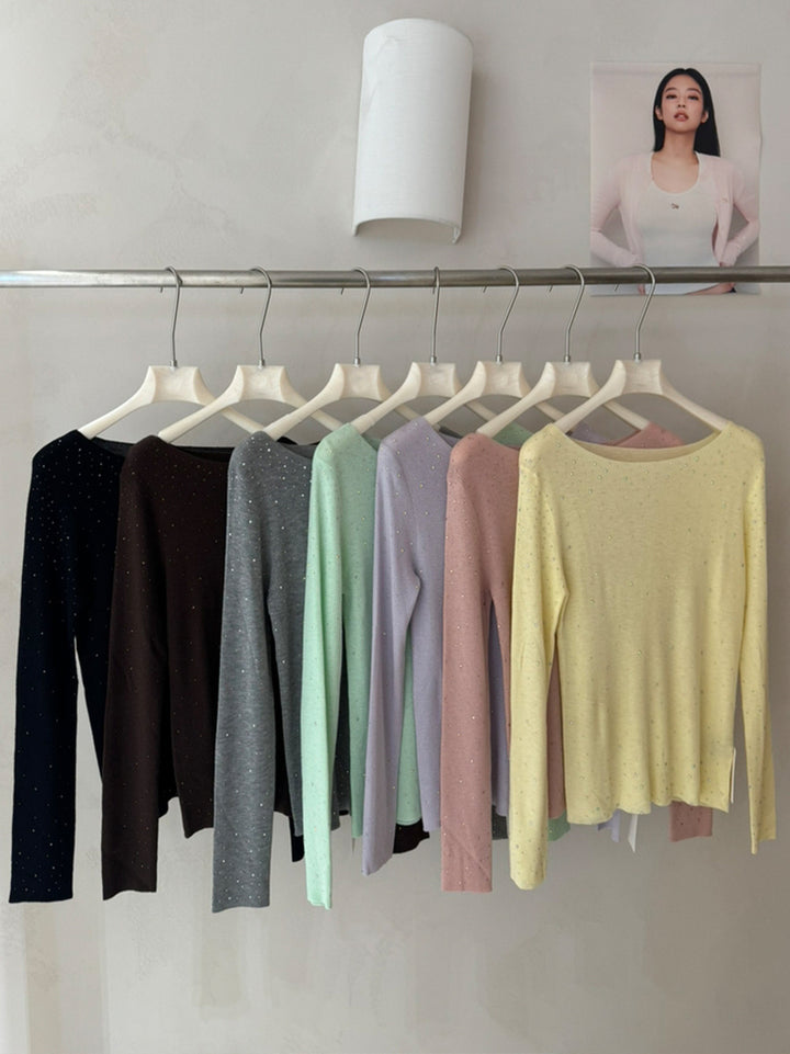 【tops】ラインストーン付きニットトップス Q9141