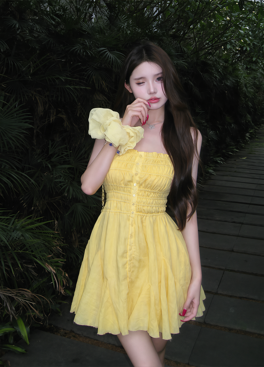 【dress】ギャザーフリルキャミワンピース Q8602