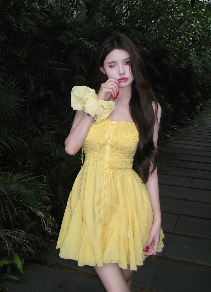 【dress】ギャザーフリルキャミワンピース Q8602