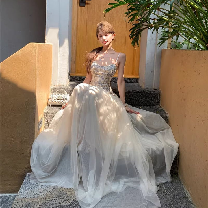 【dress】チュールドッキング花柄キャミワンピース Q8398