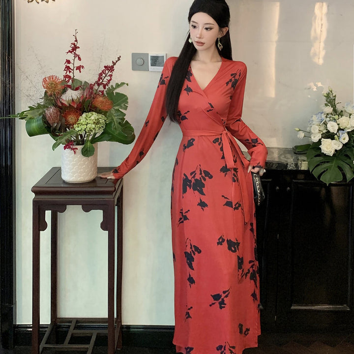 【dress】Vネックプリントワンピース　M29347