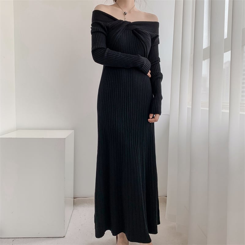 【dress】話題沸騰中 オシャレ無地ニットワンピース　M17589