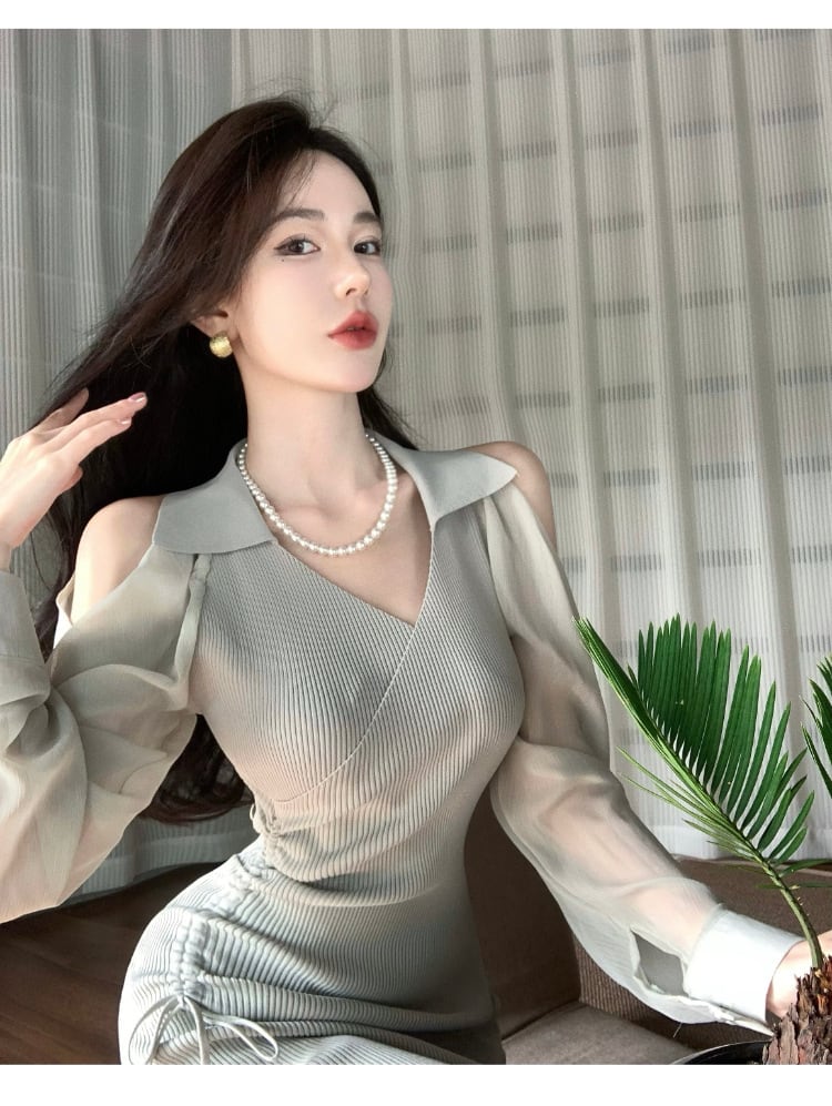 【dress】女性力を高める～オフショルダーニットワンピース　M17054