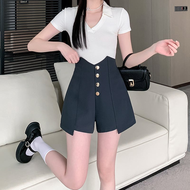 【bottoms】ハイウエストショートパンツ　M29466