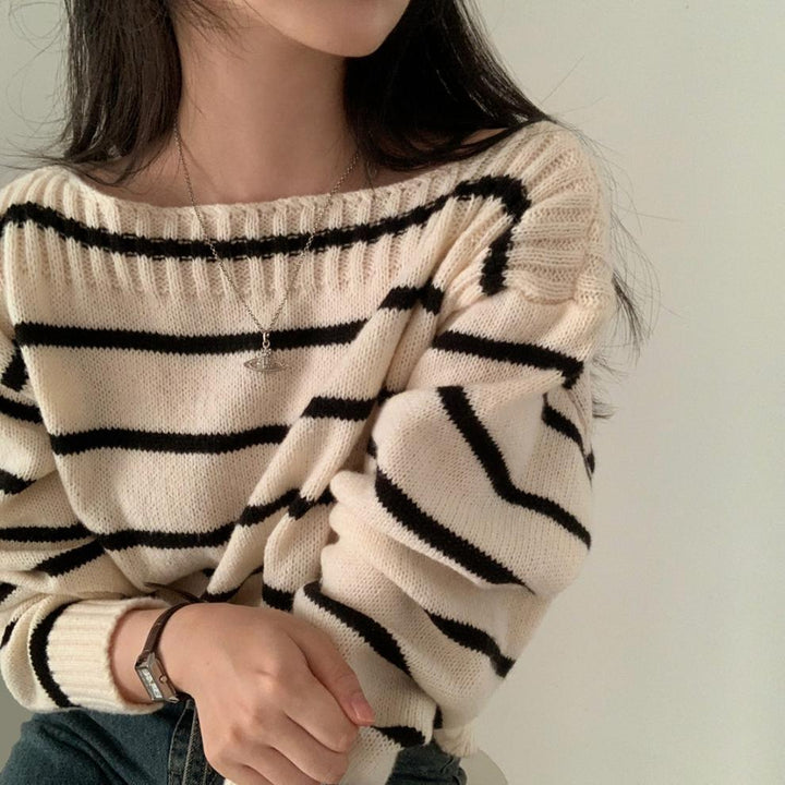 【tops】ボーダー柄ニットセーター　M27493