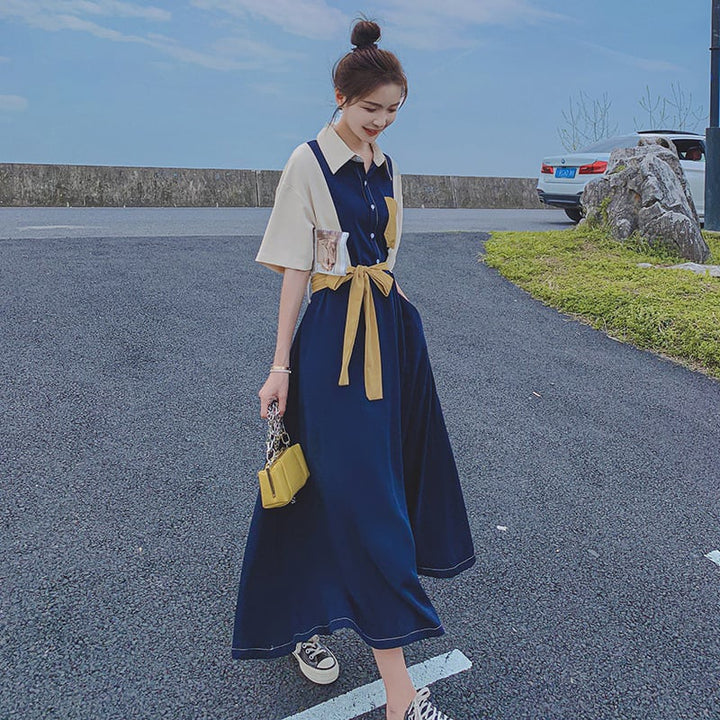 【dress】高級感 ファッション切り替えシャツワンピース　M16803