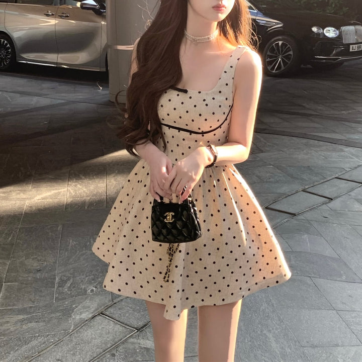【dress】バックリボンドット柄ミニワンピース　M30198