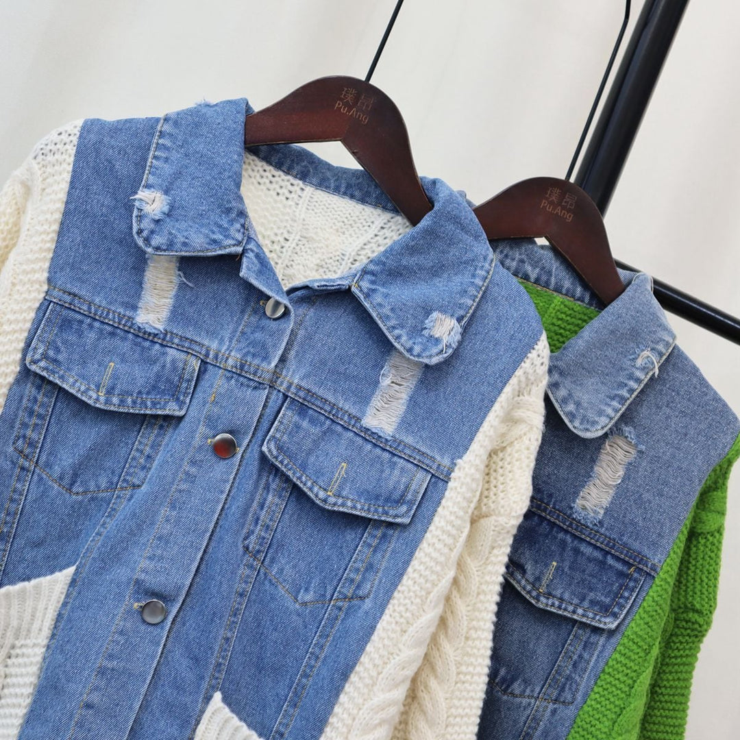 【outer】デニム切り替えニットカーデ　M18074