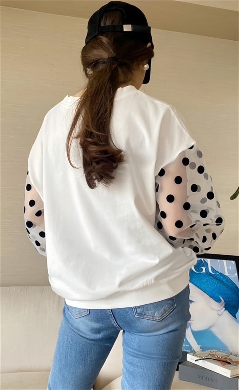 【tops】チュール切り替え長袖Tシャツ　M22604