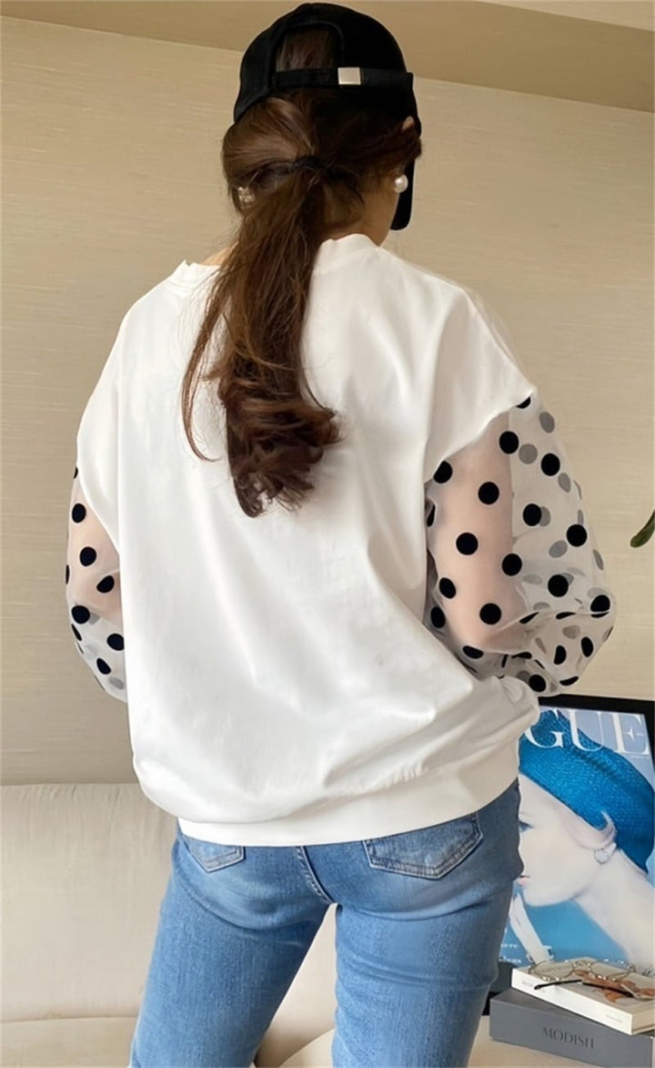 【tops】チュール切り替え長袖Tシャツ　M22604