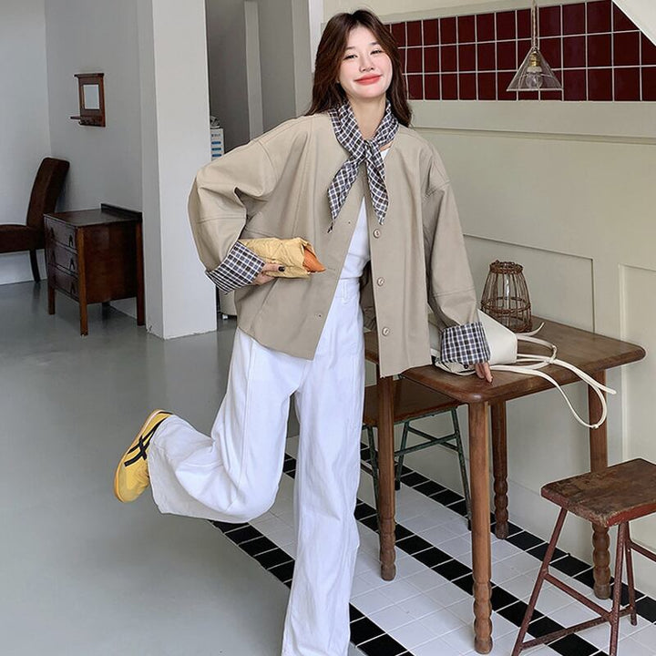 【outer】チェック柄ドッキングコート Q8224