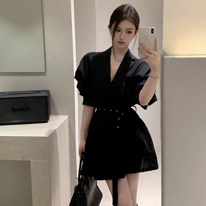 【dress】ベルト付きミニシャツワンピース Q8383