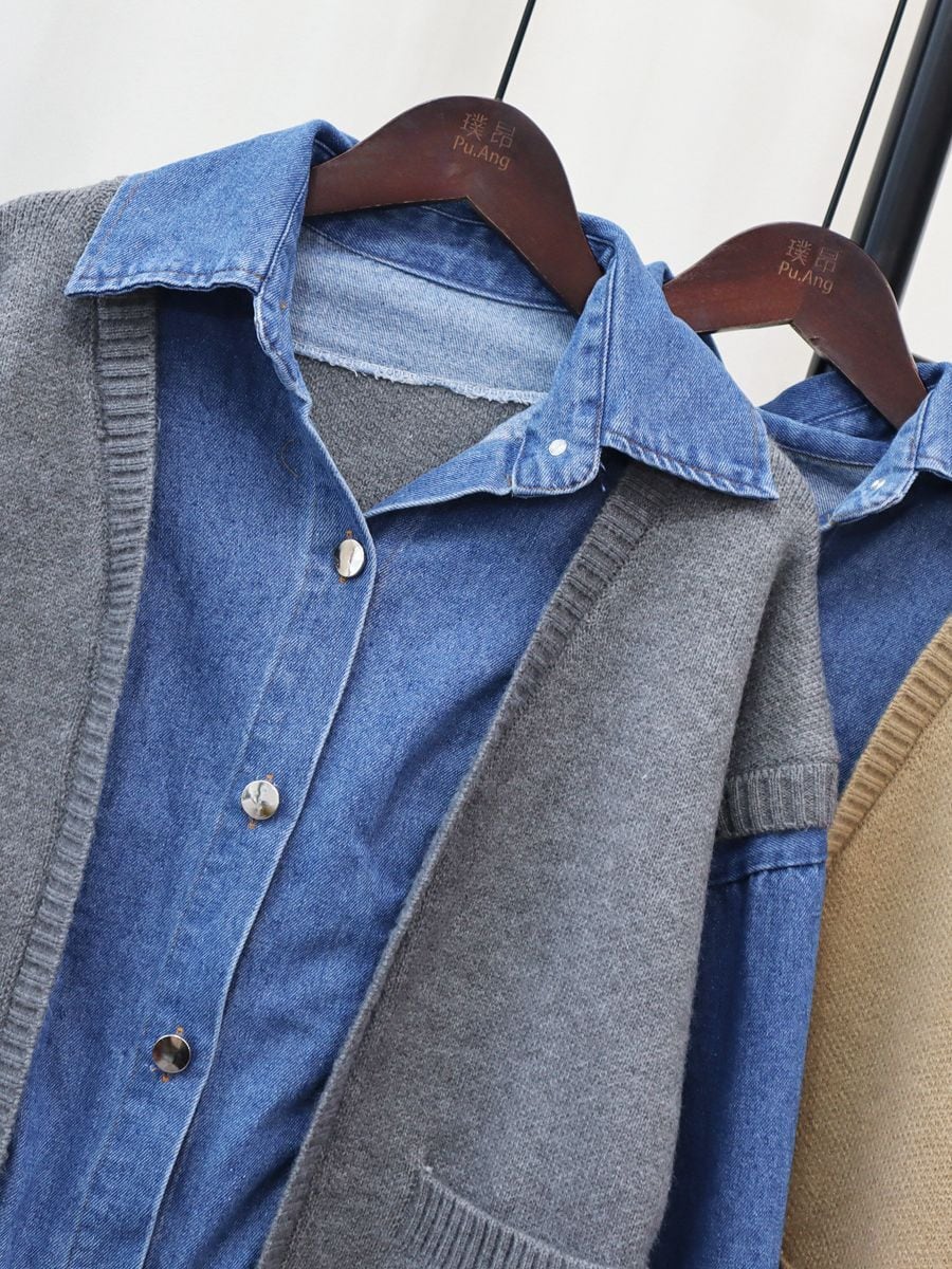 【outer】デニムドッキングニットカーデ　M18068