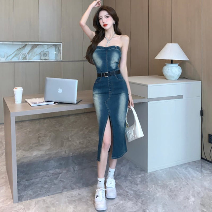 【dress】韓国系ファッションセクシーデニムワンピース　M17191
